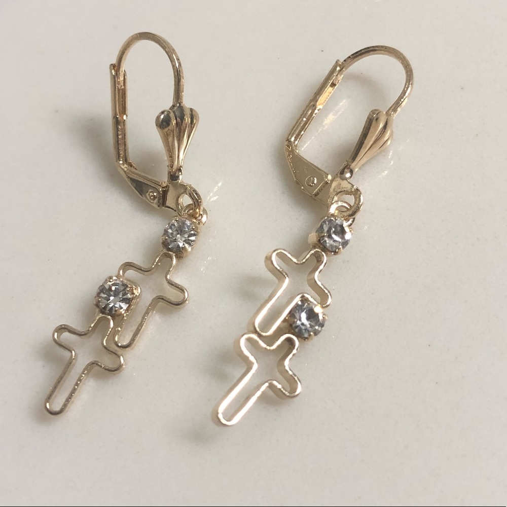 18k Gold Filled Cross Earrings - Picture 2 of 5